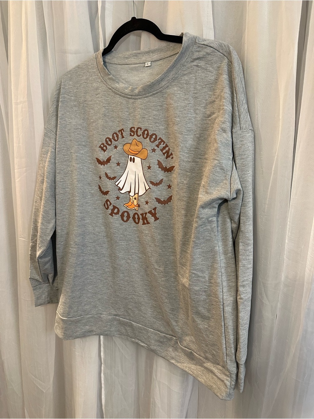 Gray Boot Scootin' Spooky Long Sleeve lightweight graphic sweatshirt - Picture 2 of 12